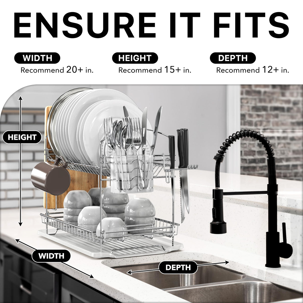 Sturdy stainless steel construction supports full-size dinnerware safely.