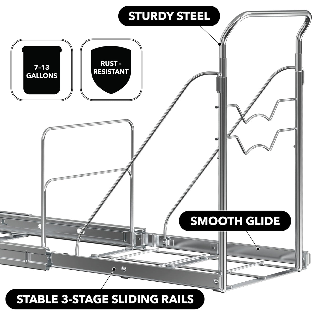 Simple Houseware sturdy chrome-polished steel frame.