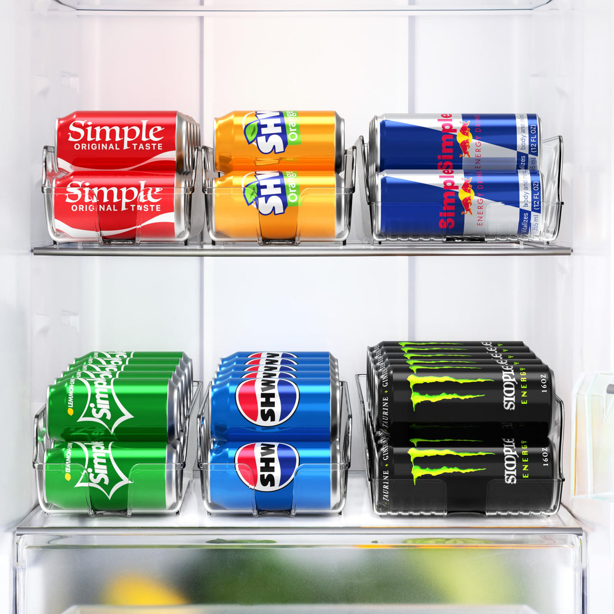 Simple Houseware tall skinny can organizer cans rolling forward to front edge