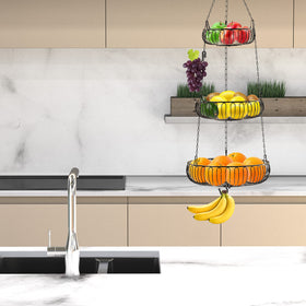Simple Houseware three-basket setup organizes fruit by size for easy grabbing.