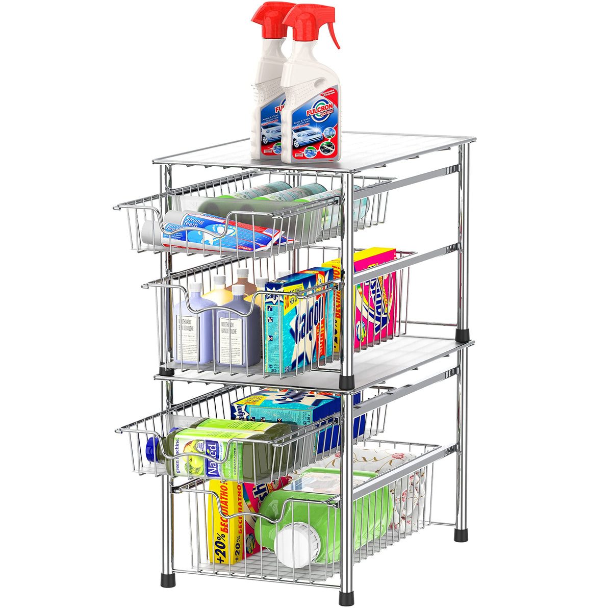 Simple Houseware chrome top-surface storage adds extra workspace.