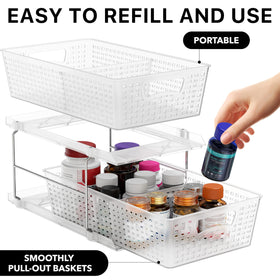 Simple Houseware two-drawer with dividers helps organize grooming, cosmetics, and pantry items.