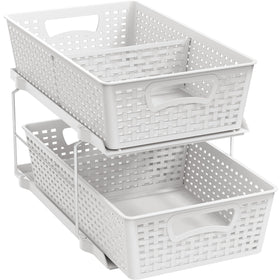 Simple Houseware two-tier bathroom organizer with a drawer for efficient storage