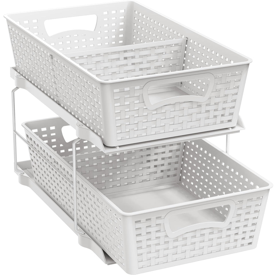 Simple Houseware two-tier bathroom organizer with a drawer for efficient storage