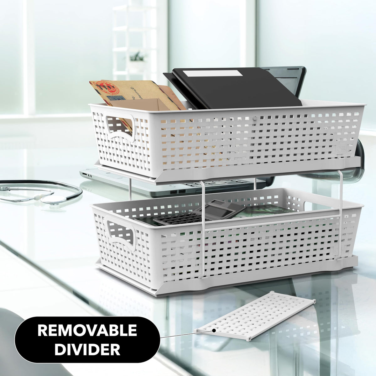 Simple Houseware 2-tier organizer reduces clutter and improves accessibility