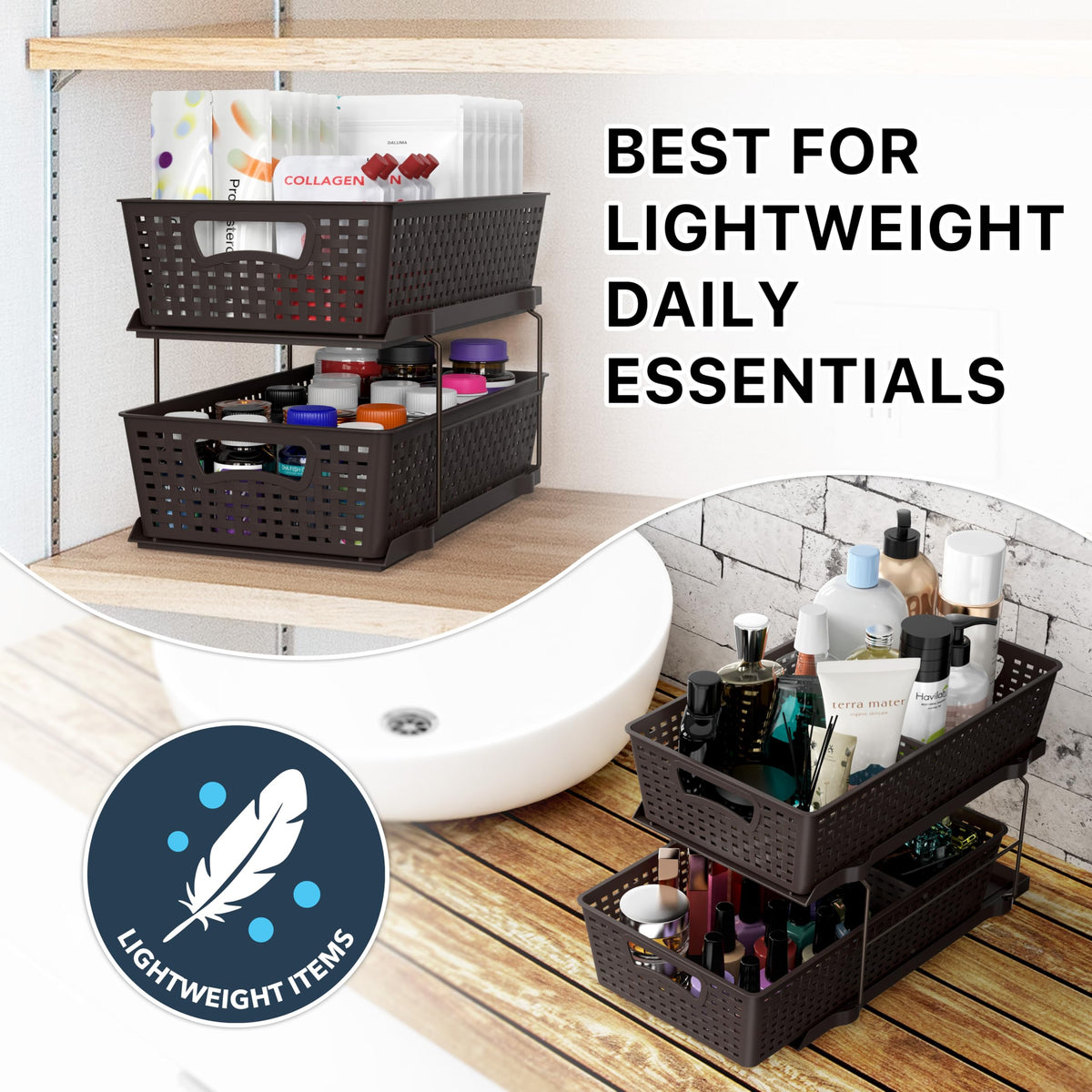 Compact two-tier structure by Simple Houseware fits tight spaces