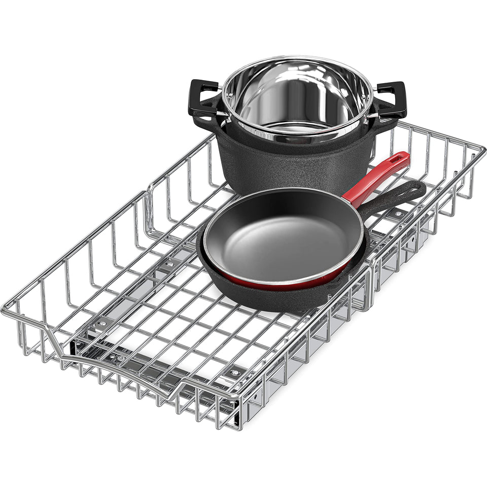 Simple Houseware under cabinet pull-out basket, easy reach for stored items.