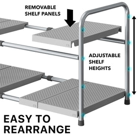Simple Houseware under-sink rack with perforated shelves allows water-resistant storage in sinks.