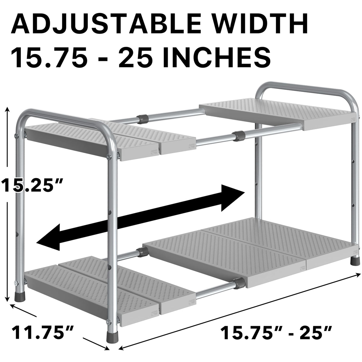 Simple Houseware under-sink rack with adjustable width for tight kitchen and bath cabinets.