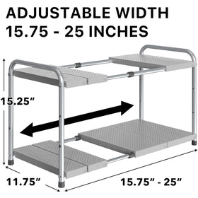 Simple Houseware under-sink rack with adjustable width for tight kitchen and bath cabinets.