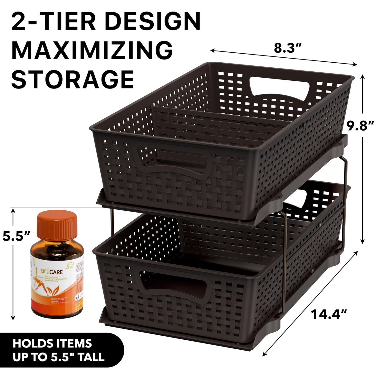 Open under-sink organizer showing accessible two-tier layout by Simple Houseware