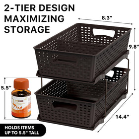 Open under-sink organizer showing accessible two-tier layout by Simple Houseware