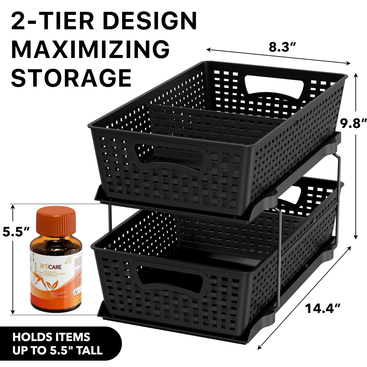 Simple Houseware under-sink storage drawer in black for tidy toiletries