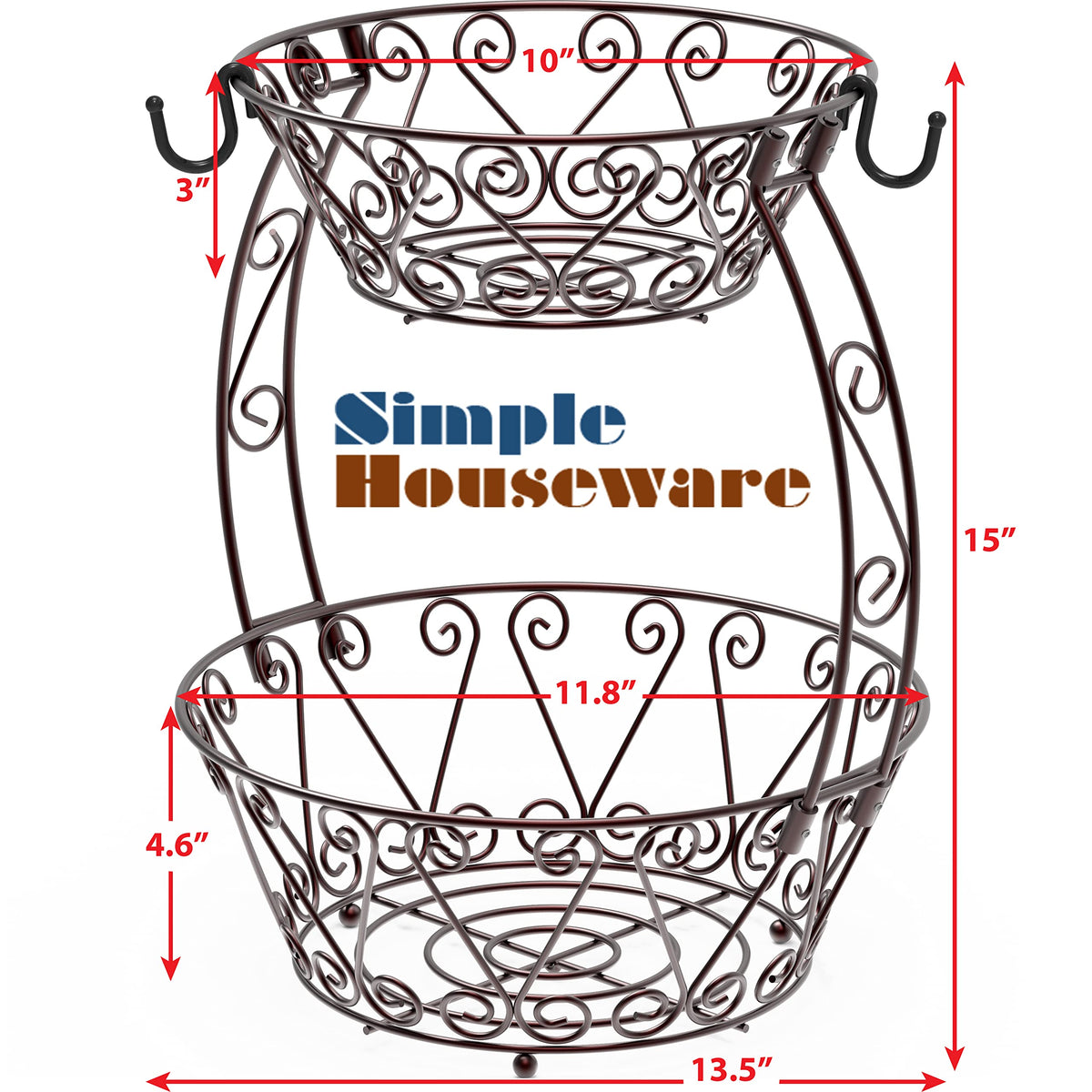 Simple Houseware upper basket visual highlights bananas and apples in bronze finish