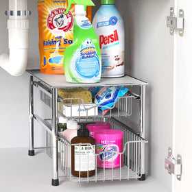 Simple Houseware chrome organizer with patent-backed design for sturdy storage.