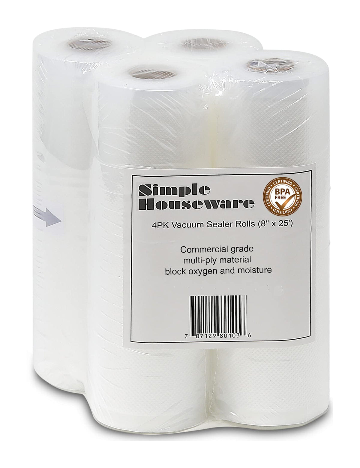 Simple Houseware vacuum sealer bags roll packaging shows durable multi-ply material that blocks moisture.