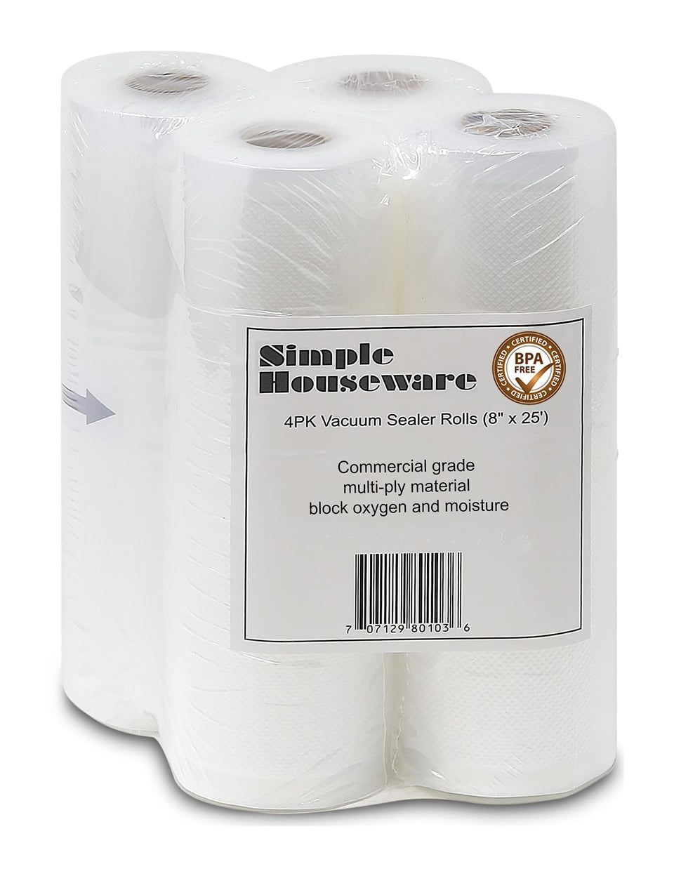 Simple Houseware vacuum sealer bags roll packaging shows durable multi-ply material that blocks moisture.