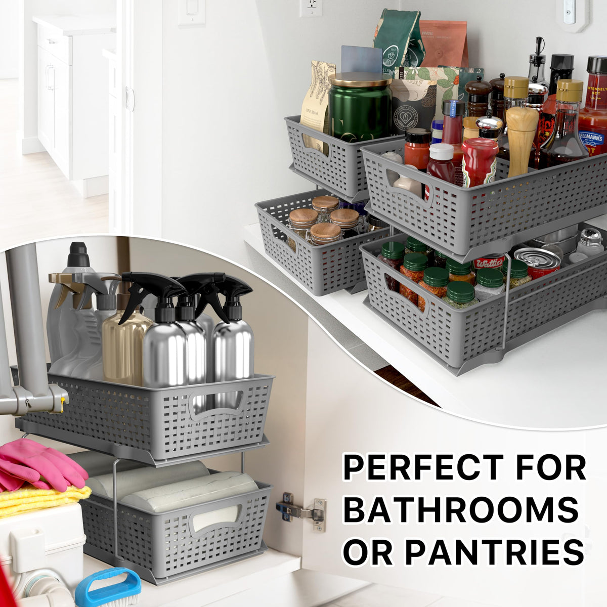 Simple Houseware fits under sinks, cabinets, pantries, and vanities with ease