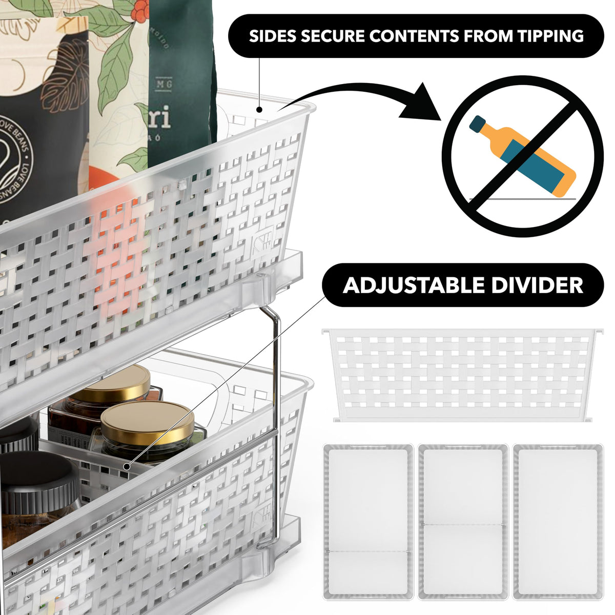 Simple Houseware weaved basket bold design adds style to any cabinet.