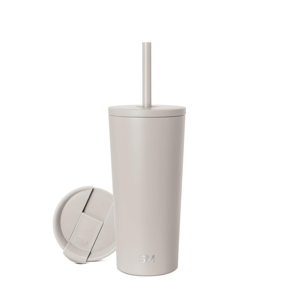 Simple Modern Classic Tumbler 20oz Almond Birch lid keeps drinks hot or cold for hours.