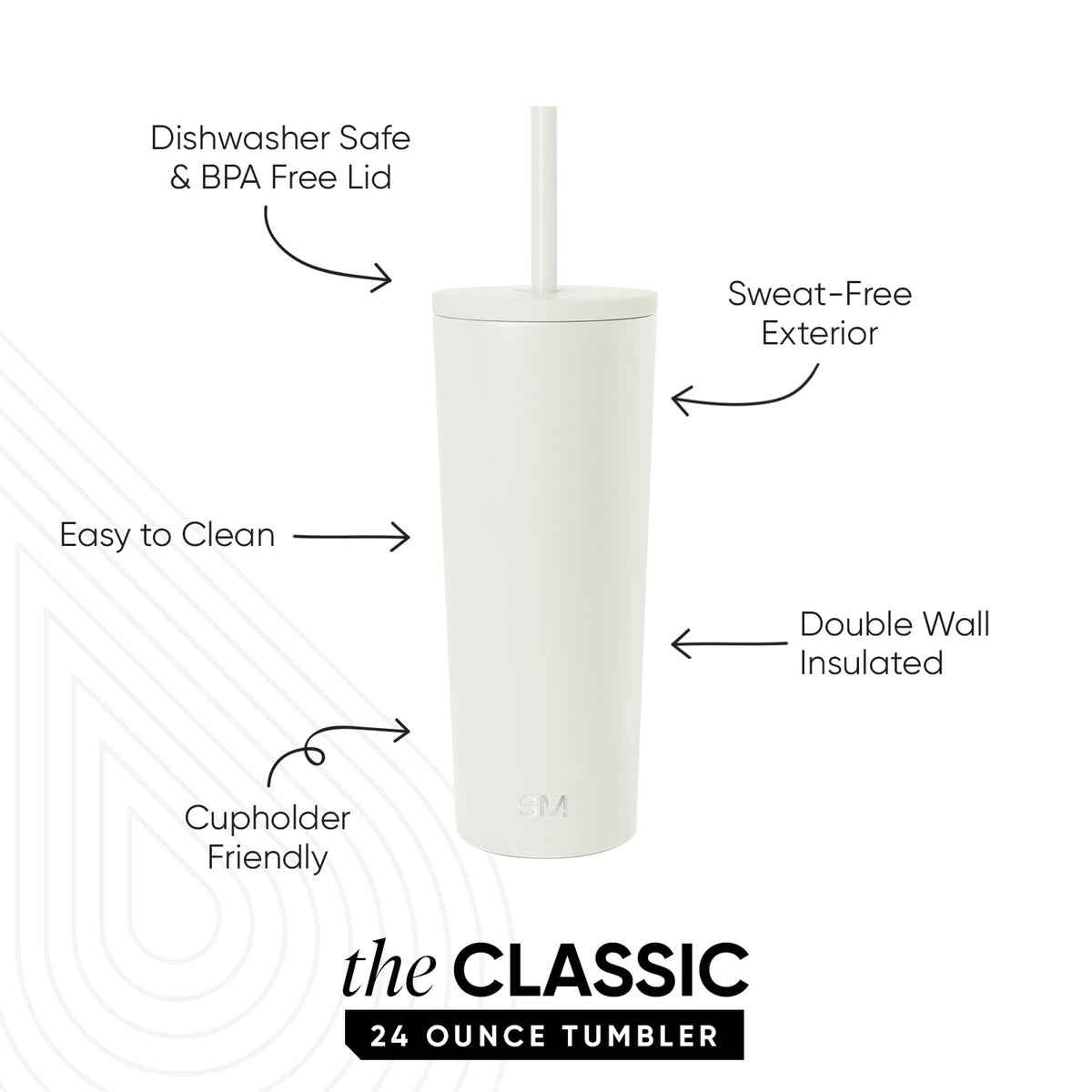 Simple Modern Classic Tumbler side view highlights cupholder-friendly, travel-ready design in cream.