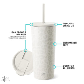 Simple Modern Cream Leopard straw detail promotes effortless sipping during workouts or commutes.