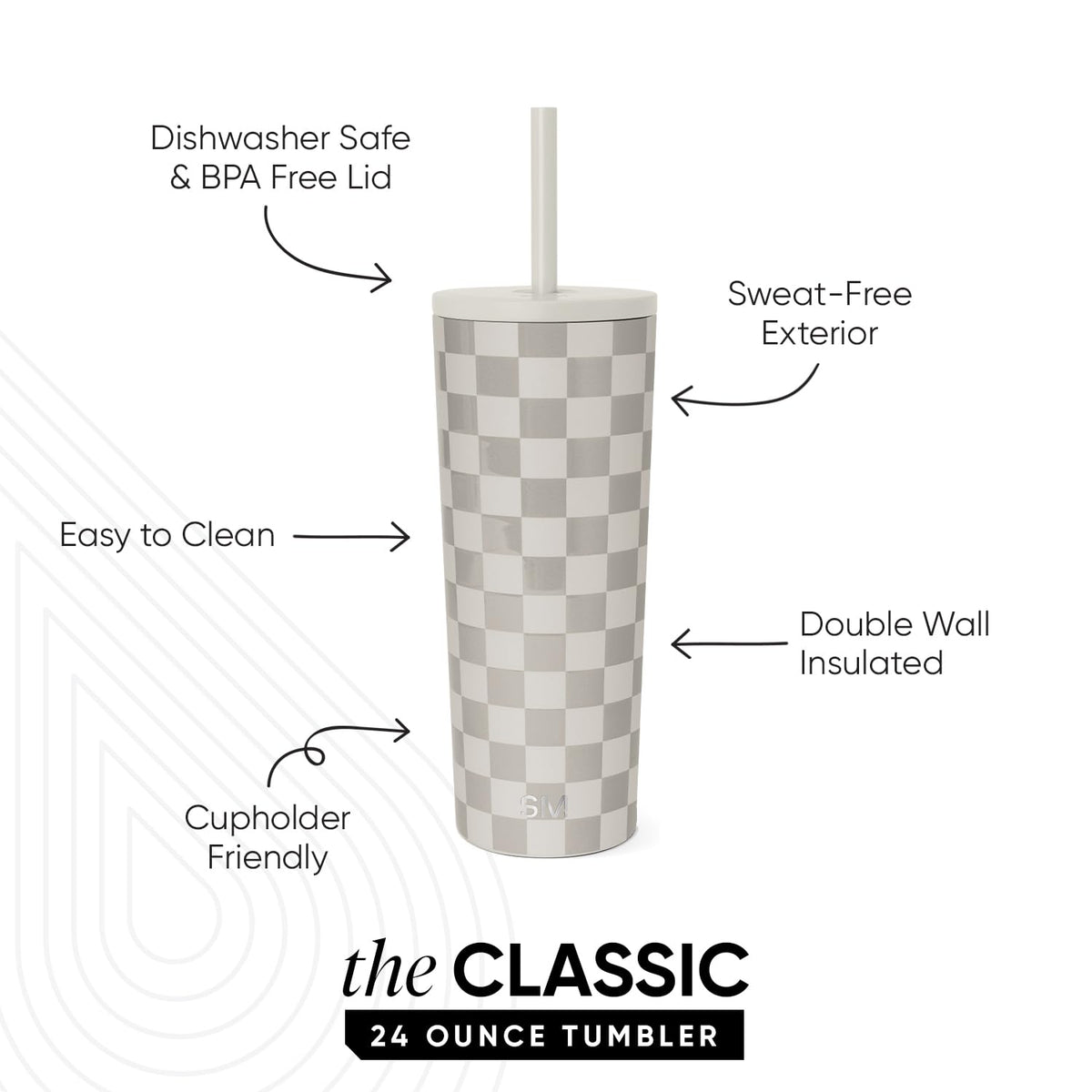 Simple Modern Classic Tumbler showing double-wall insulation for hot or cold drinks.