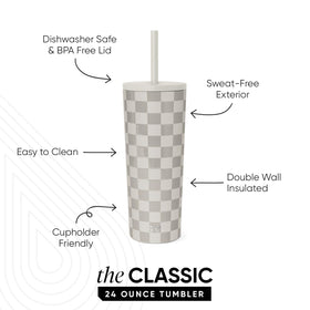 Simple Modern Classic Tumbler showing double-wall insulation for hot or cold drinks.
