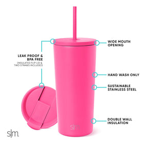 Simple Modern Classic Tumbler Raspberry Vibes lid and straw close-up showing secure seal