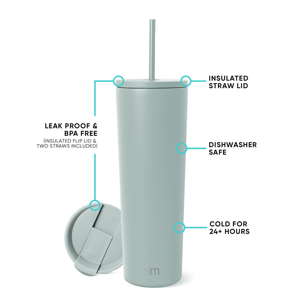 Simple Modern Classic Tumbler Sea Glass Sage lid—spill-resistant seal for on-the-go use.