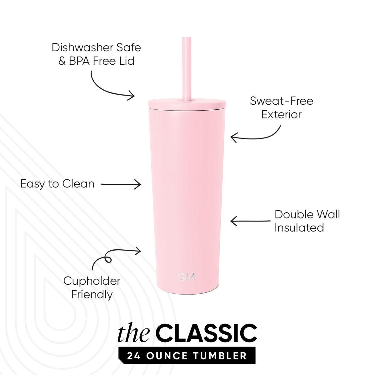 Spill-resistant lid on the Simple Modern Classic tumbler with silicone gasket reduces leaks.