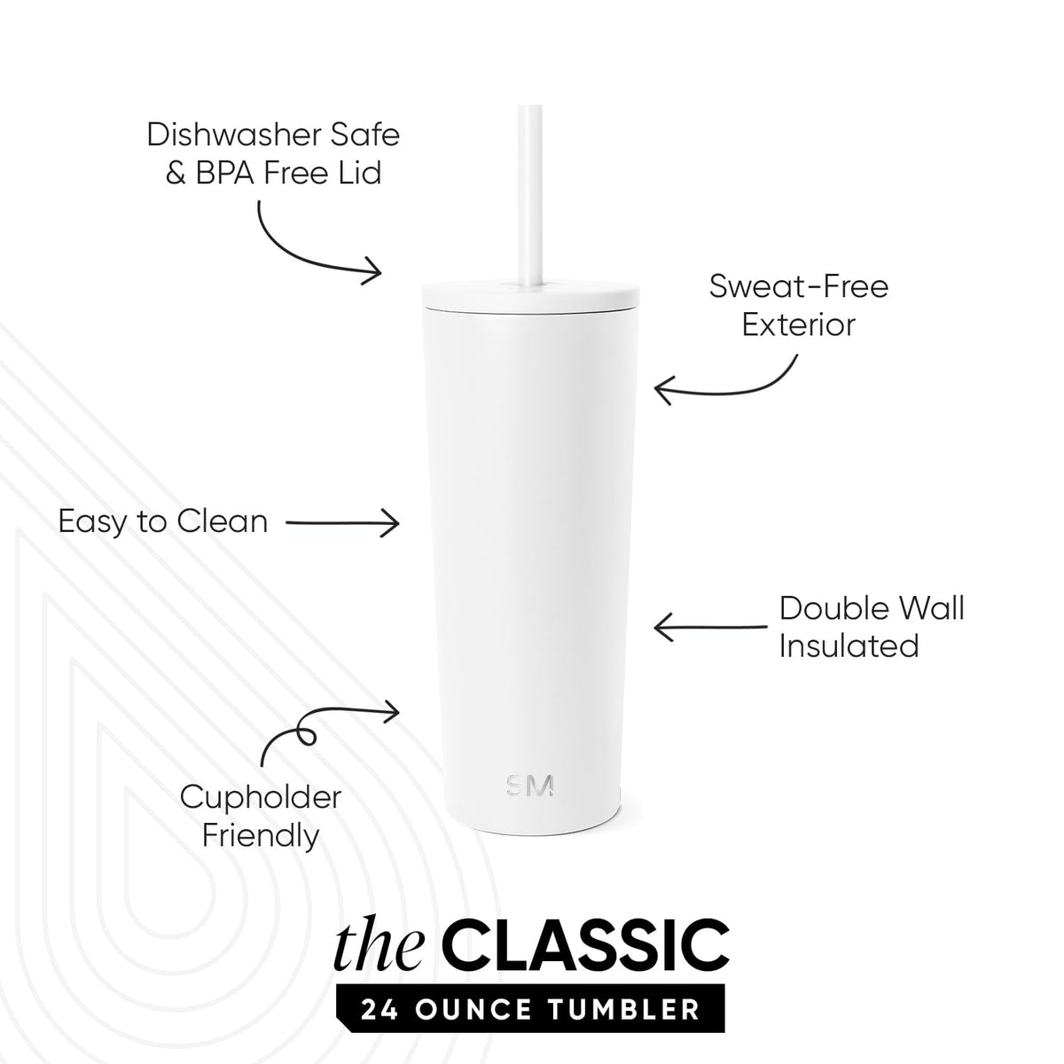 Simple Modern Classic tumbler lid close-up shows silicone straw gasket reducing leaks during travel
