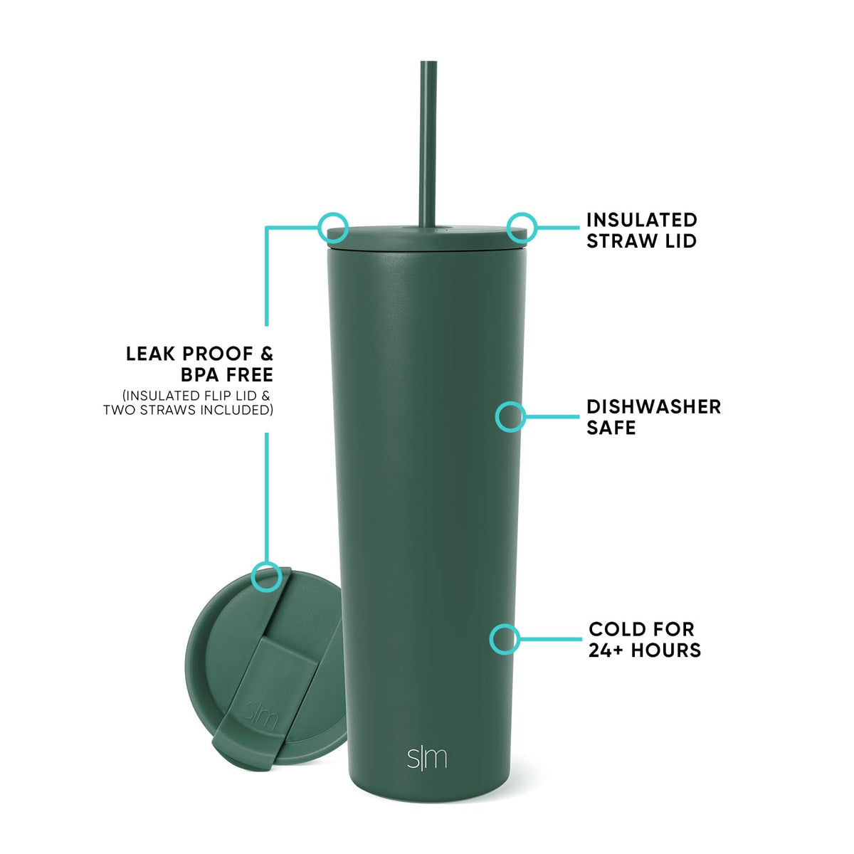 Close-up of the straw lid on the Simple Modern Classic Tumbler, leak-resistant seal