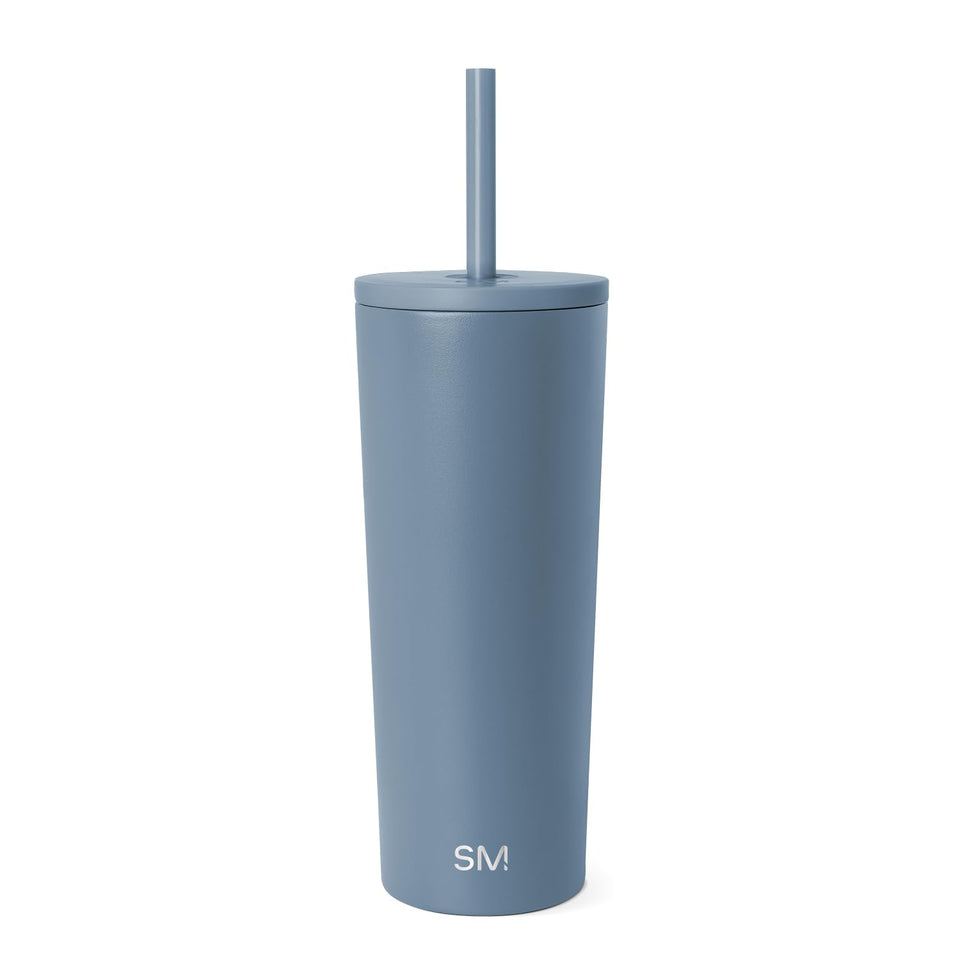 Simple Modern Classic Tumbler with Straw Lid in blue dune; spill-safe for daily travel.
