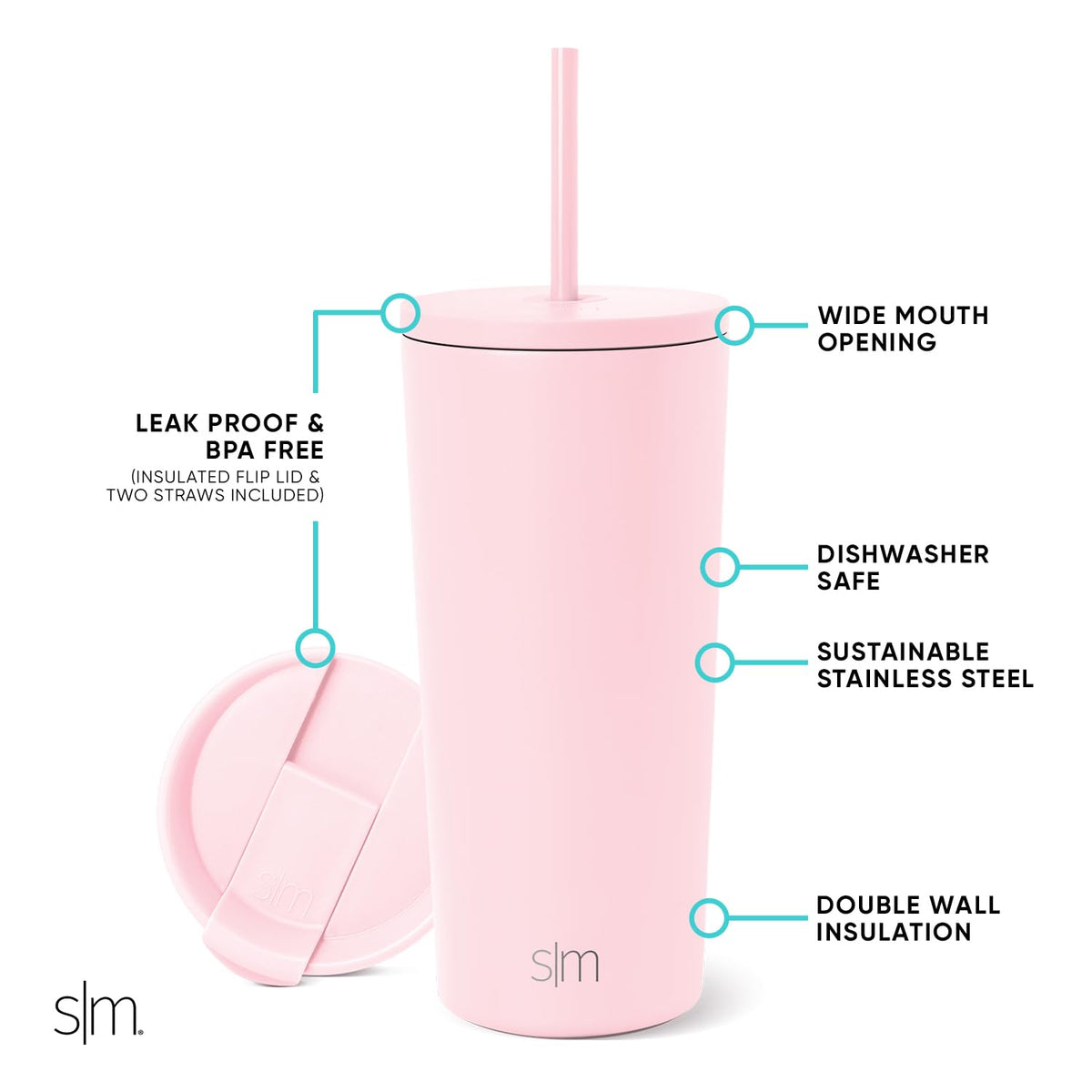 Simple Modern Classic Tumbler with Straw Lid, close-up of silicone straw gasket for leak resistance.