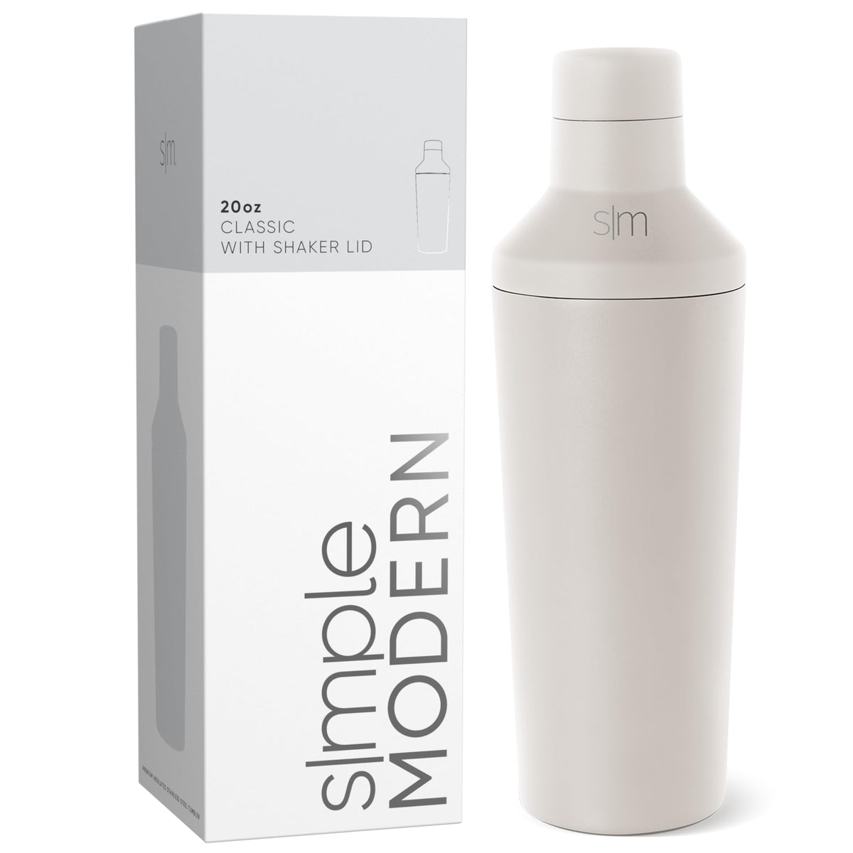 Simple Modern cocktail shaker with lid-jigger for precise pours in almond birch finish