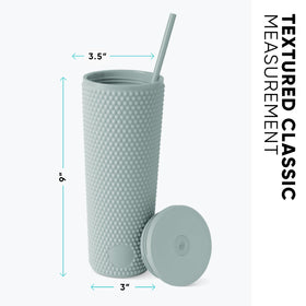 Double-wall insulated, BPA-free AS plastic keeps drinks cold or hot without sweating.
