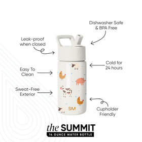 14oz stainless steel insulated Summit bottle keeps drinks cold for hours.