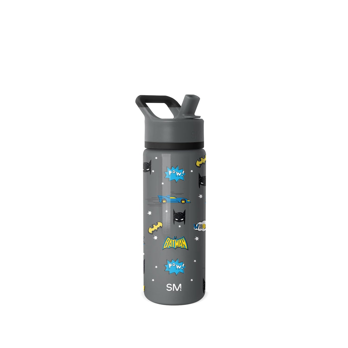 Simple Modern Kids Summit Batman 18oz bottle front view, durable stainless steel.