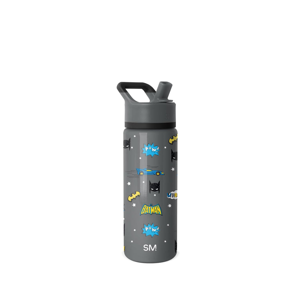 Simple Modern Kids Summit Batman 18oz bottle front view, durable stainless steel.