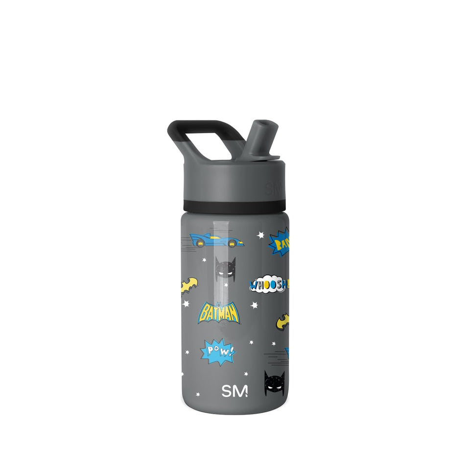 Simple Modern Batman Summit bottle front view with leakproof straw lid for kids