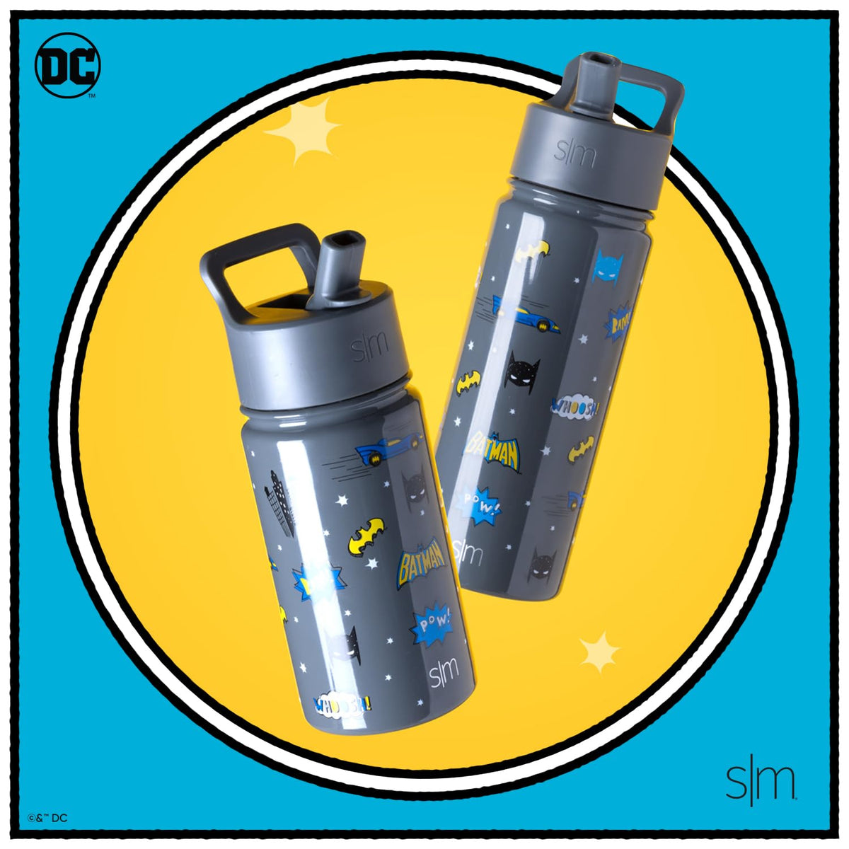 Simple Modern Kids Summit Batman bottle straw lid close-up for easy sipping.