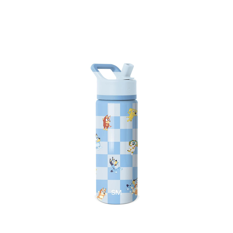 Simple Modern Kids Summit Bluey Checkmate bottle with pour for easy transfer and quick drink access.