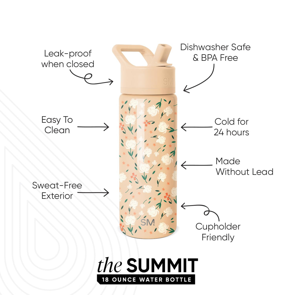 Chloe Floral Simple Modern Summit bottle, BPA and phthalate-free.