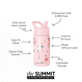 Simple Modern Summit bottle shown as dishwasher safe for easy cleanup after school