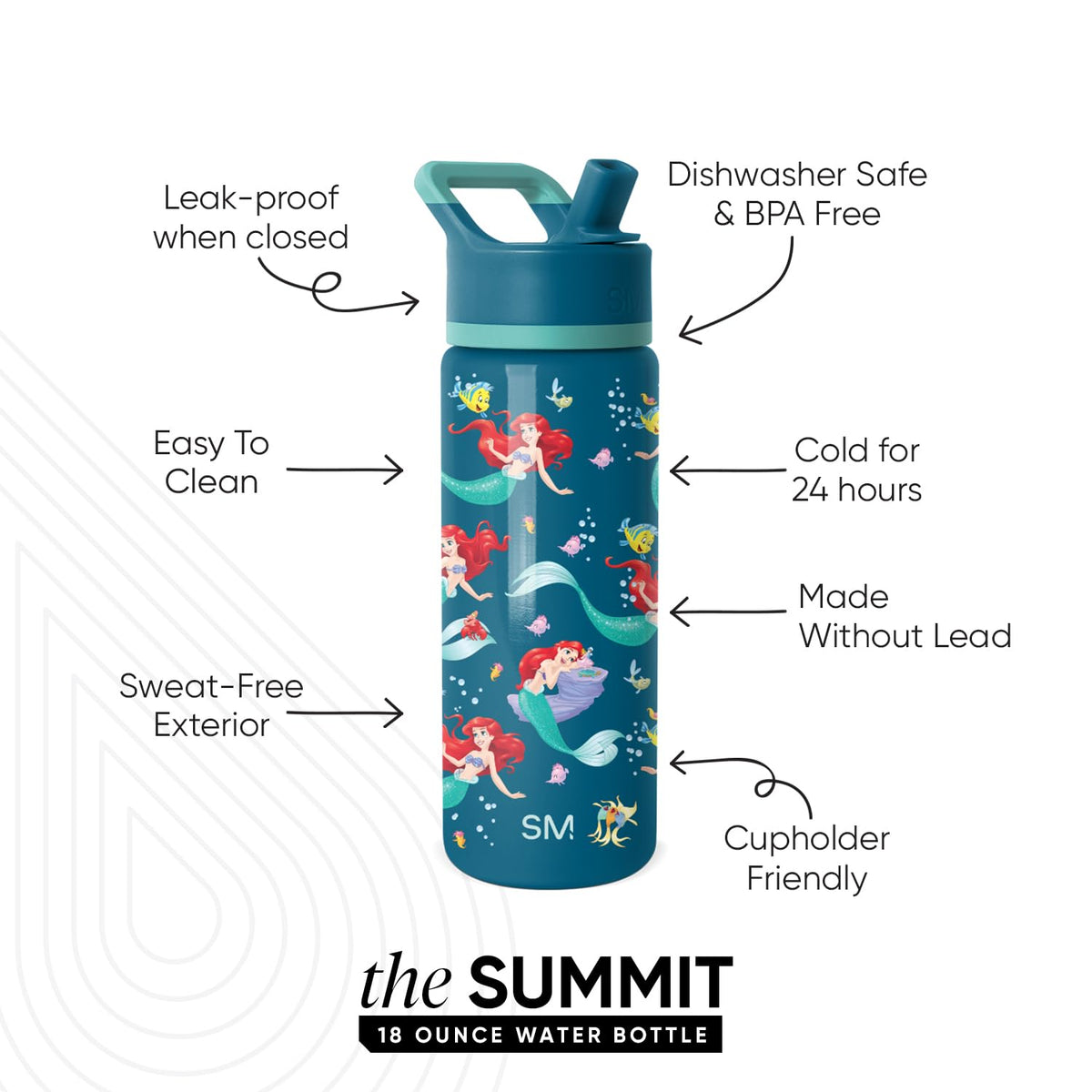 Simple Modern bottle front view with leakproof straw, ideal for school and travel water breaks.
