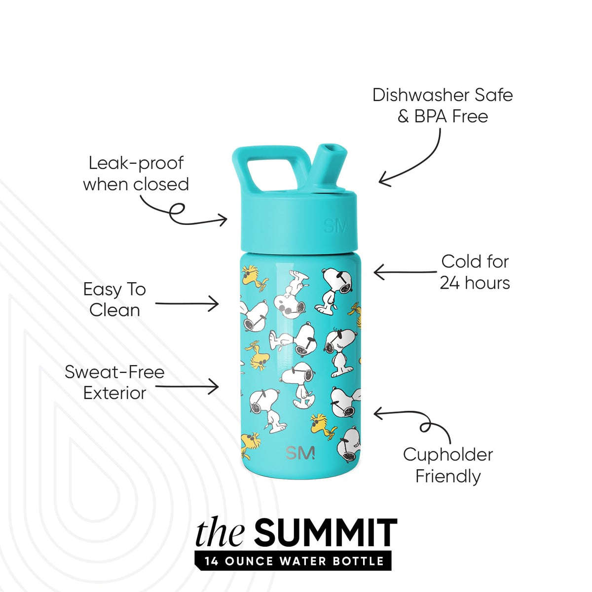 Simple Modern Summit bottle shows leakproof straw nozzle in closed position.