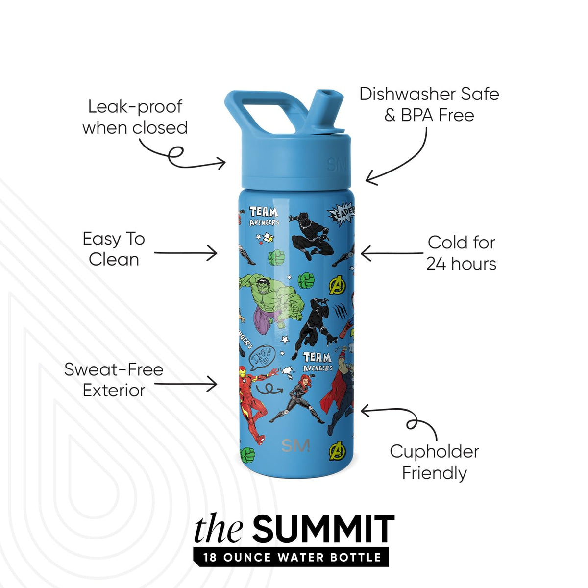Simple Modern Kids Summit leakproof straw lid bottle for secure transport.