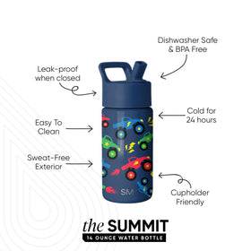 Simple Modern Kids Summit Monster Truck bottle side view with straw lid for school use