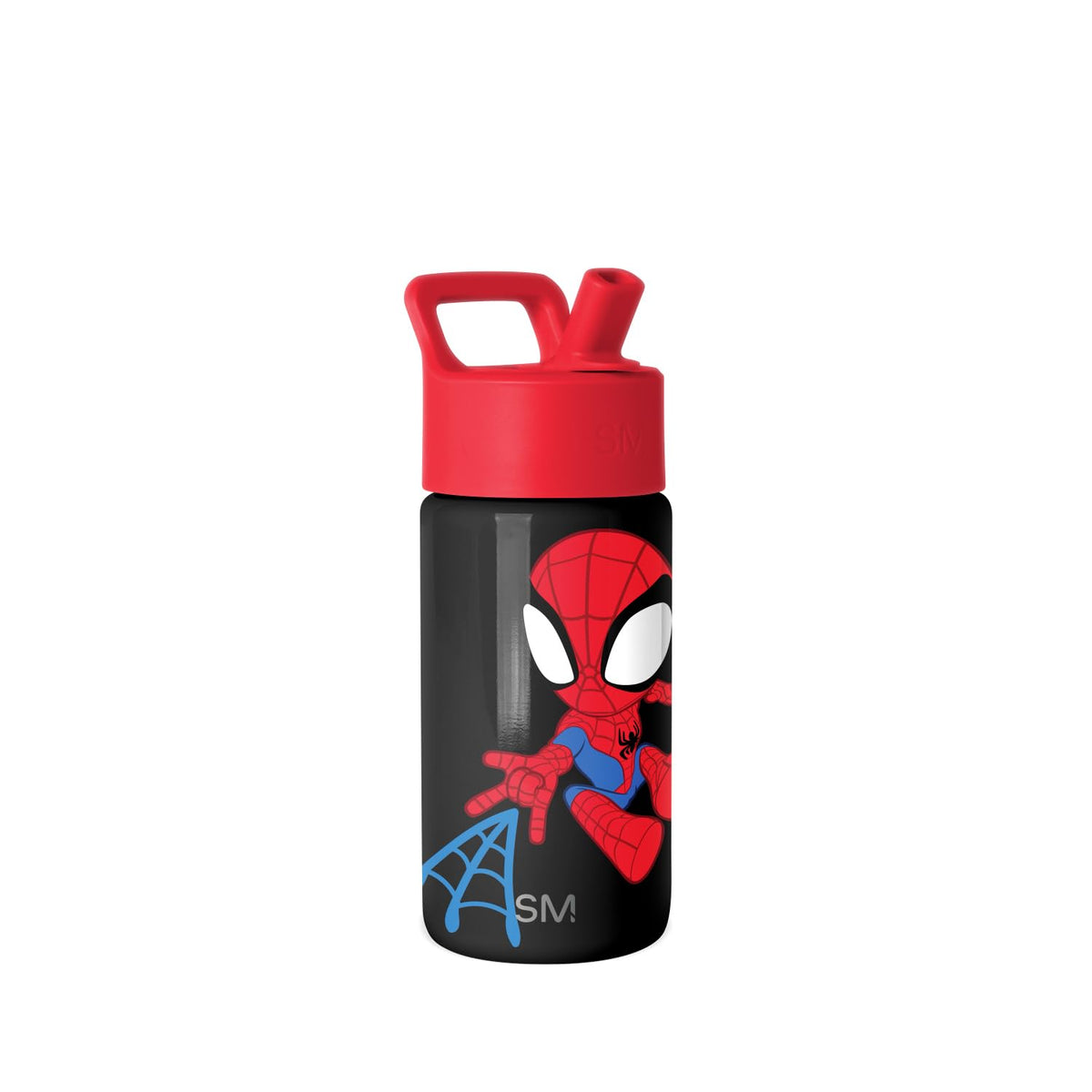 Simple Modern Spidey Summit bottle front view showing durable stainless steel and kid-friendly design.